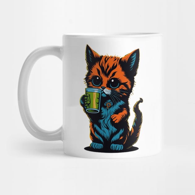 Cartoonish Kitten With Beer Mug by likbatonboot